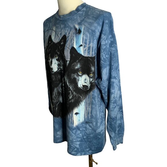 Vintage Y2K The Mountain Wolves Crewneck T Shirt L Blue Tie Dye Long Sleeve 2001 - Picture 3 of 7